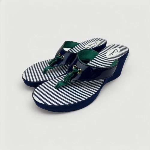 Sandali Clarks Yacht Flash Zeppa Tanga Taglia 9 Blu Verde Nappe Costal