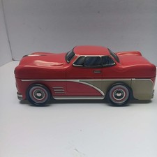 Retro Tin Car Candy Container Rolling Wheels Opens Collectible Gift Tin