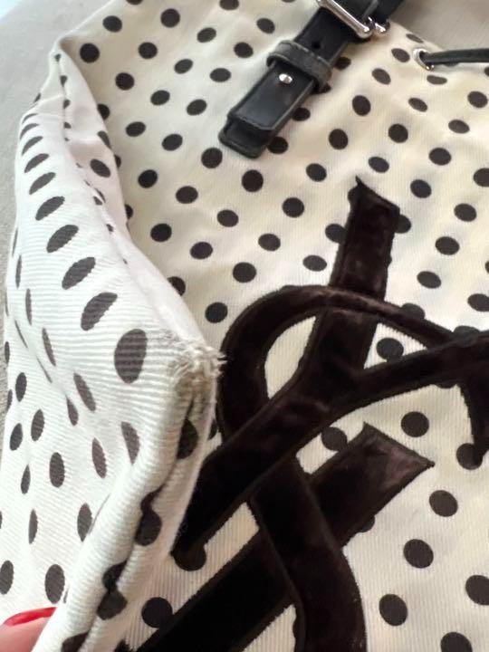 Borsa tote Yves Saint Laurent YSL modello bianco a pois logo adatta per A4 taglia grande