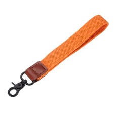 Wrist Lanyard Keychain Braided Wristlet Strap with Black Clasp Orange