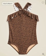 Crewcuts Girls' ruffle halter-neck one-piece swimsuit Leopard Size 8
