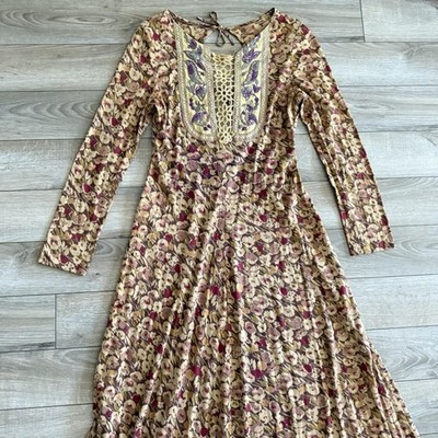 Vintage 70 s Susie Craig for Bill Berman Floral Lace Prairie Boho Maxi Dress  M