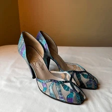 Stuart Weitzman Snakeskin Mesh Mermaid Heels Peep Toe Pumps Women's 7 Vintage