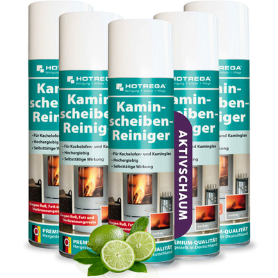 HOTREGA Kaminscheiben Reiniger Ofenreiniger Rußentferner Rauchharz Glas 5x 300ml