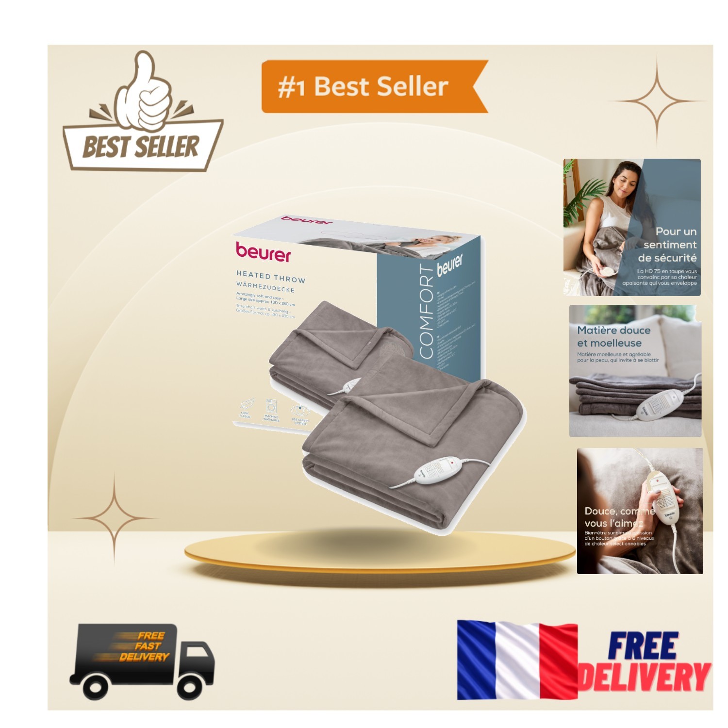 Couverture chauffante Beurer HD 75 en microfibre de luxe pour grand lit
