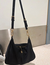 U.S. Polo Assn. Black Nylon Crescent Shoulder Bag Gold Zip Detachable Strap