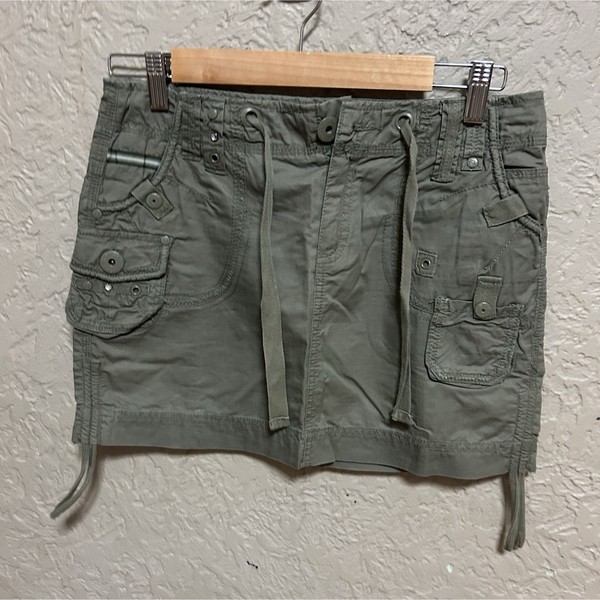 Women’s HOT options Green Cotton Canvas Cargo Mini Skirt Pockets Button up