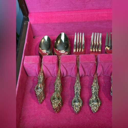Royal Sealy 24K Gold Plated Flatware Set w/ Red Lined Wooden Chest - Japan - Picture 8 of 16