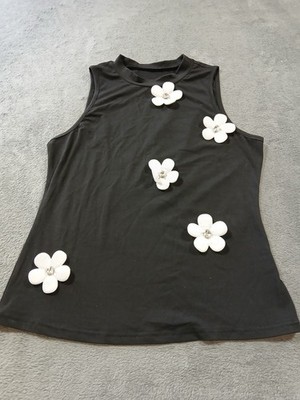 Shein Mock Neck 3D Floral Blouse Top Womens Size XL Black Sleeveless Outdoor