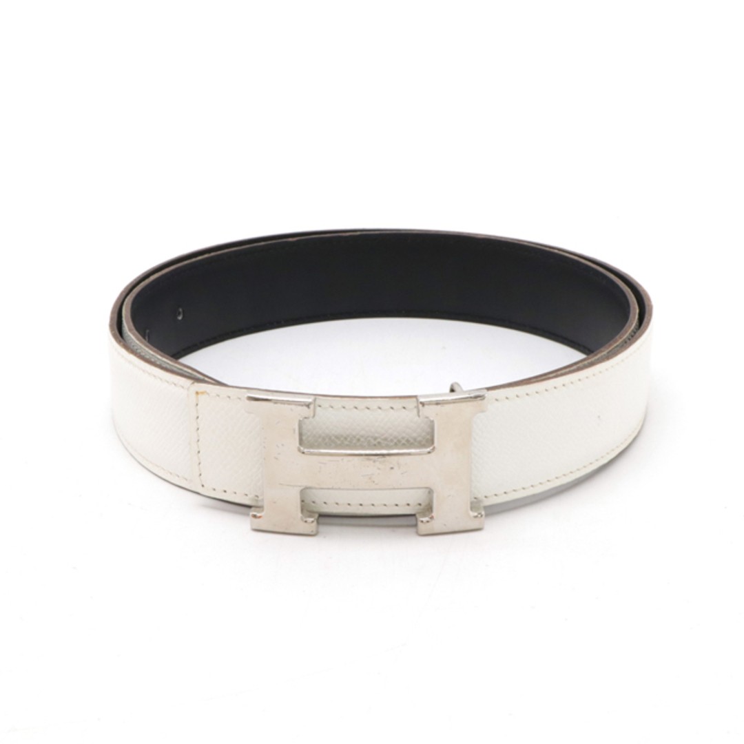 Hermes Constance H Belt Reversible Leather White Black Silver