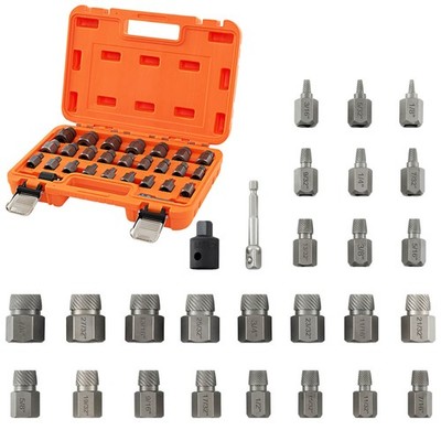 27 PCS Multi-Spline Screw Extractor Set w/ 3/8  Drive Hex Head Bolt Remover