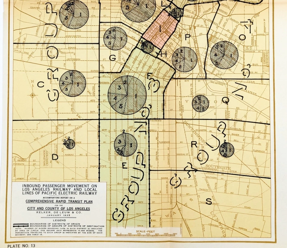 Mapa de Los Ángeles 1925 Original PACIFIC ELECTRIC RAILWAY - GRIFFITH PARK Foto 2 de 3