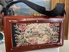 Vintage LUCITE BOX PURSE Tapestry Italian Garden Grosgrain Brass Amber Torty