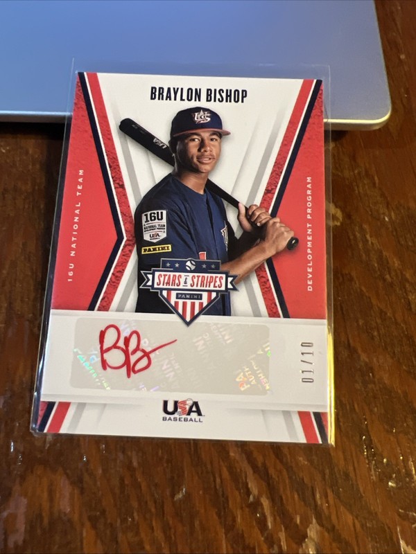 Braylon Bishop 2019 Panini USA Baseball Stars & Stripes Red Ink Auto #16U-BB /10