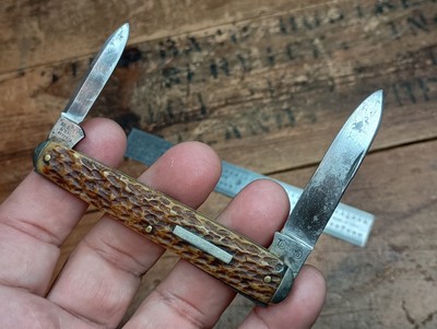 Antique DE BOER & BACH GERMANY Sleeveboard Penknife Nice Jigged Bone Handles 