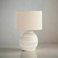White Ceramic Table Lamp With Beige Linen Shade