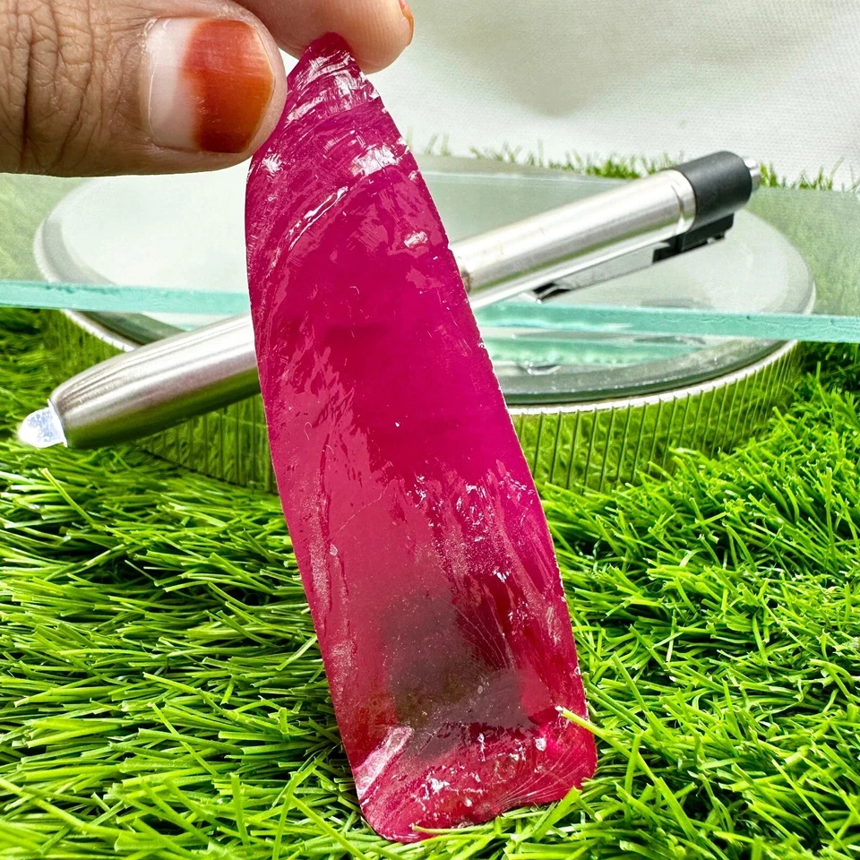 LAB CREATED 74.15 GRAM EXCELLENT RUBY #3 ROUGH CORUNDUM (Half Boule) GEMSTONE - Image 3 of 3