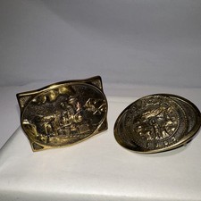 Lot Of 2 VTG 1970s Brass Belt Buckles, Heritage Mint American Train