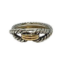 David Yurman Sterling 925 18k Yellow Gold Cable Loop Band Ring Size 8