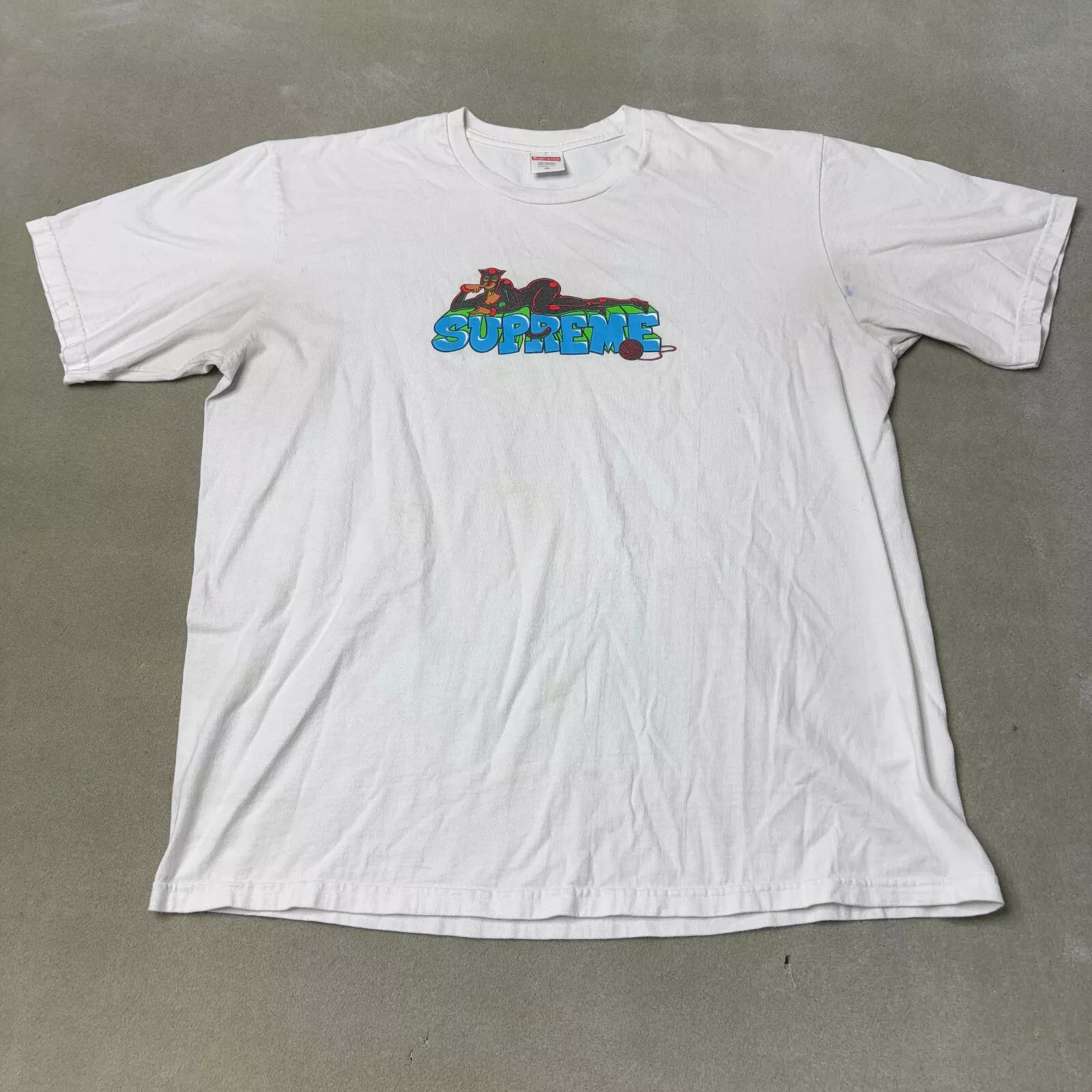 Chemise Supreme Homme XL Blanc Chat Femme Graphique Manches Courtes Tee FW22