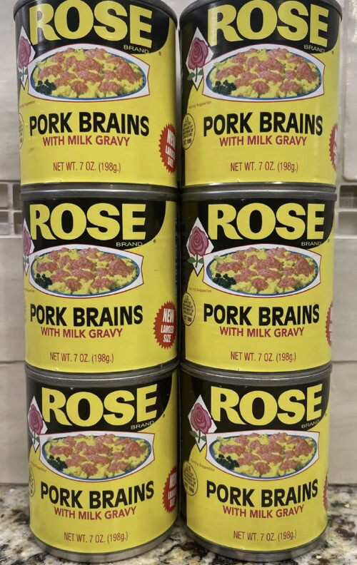 6 Cans Rose Pork Brains with Milk Gravy 7 Oz Can Pig Breakfast Eggs 1/