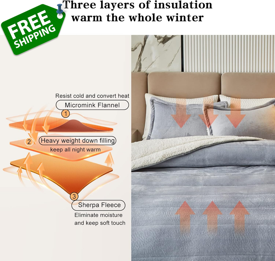 3Layer Luxury Flannel Fleece Thick Bed Blanket King Size, Soft Plush