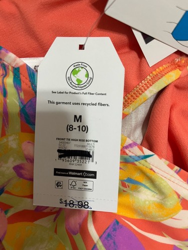 NWT Ladies Time & Tru Floral Bikini Bathing Swim Suit Bottoms Size M High Waist - Picture 7 of 7