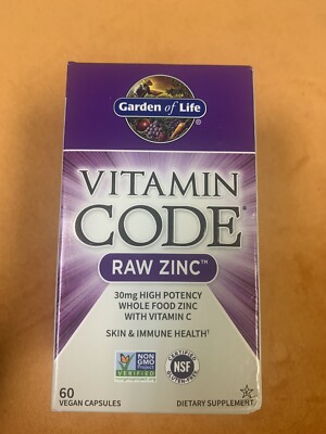 Garden of Life Vitamin Code Raw Zinc Capsules - 60 Ct  SKIN IMMUNE HEALTH SEALED