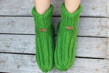 Handmade Knitted Adult Slippers Booties Green House Shoes