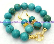 8/10/12mm Natural Blue Turquoise Round Gemstone Beads Bracelet Earring Set