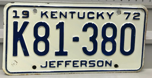 1972 Kentucky License Plate K81-380 Jefferson