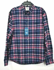 Natural Blue Mens Plaid Modern Fit Shirt Long Sleeve Button Front Cotton $89
