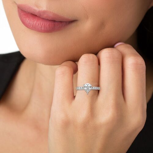 IGI,Solitaire Lab-Grown Hidden Halo Pear Diamond Engagement Ring, 950 Platinum - Picture 7 of 19