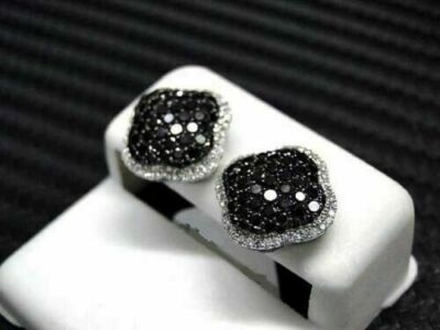 3 Ct Round Black Lab-Created Diamond Cluster Stud Earrings 14K White Gold Finish