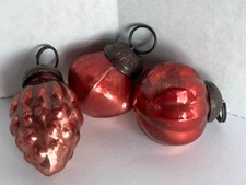 Creative Co-Op Set 3 Vintage Look Mercury Glass 1" Reds Ornaments