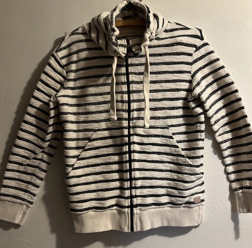 Roxy hoodie Zip Front Terry Cloth Hooded Striped Sweatshirt jacket Women’s Large