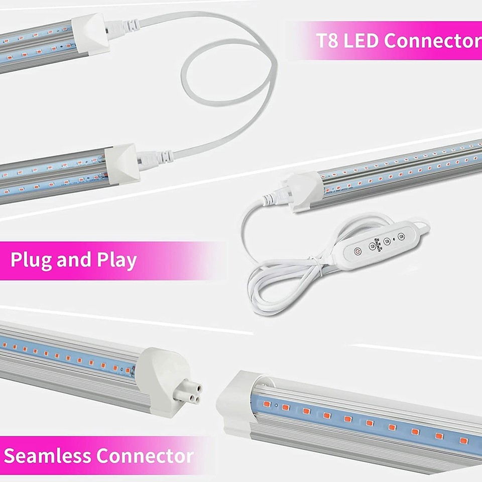 4 PCS T8 4FT LED Grow Light Fixture Full Spectrum LED Tube Light 40W ...
