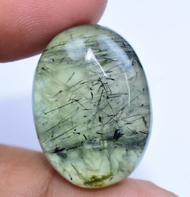 100% Natural African Green Prehnite 41.90 Certified Inside Black Hair Gemstone