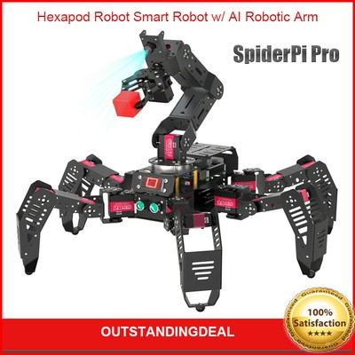 SpiderPi Pro Hexapod Robot Smart Robot w/ AI Robotic Arm for Raspberry Pi 4B 4GB