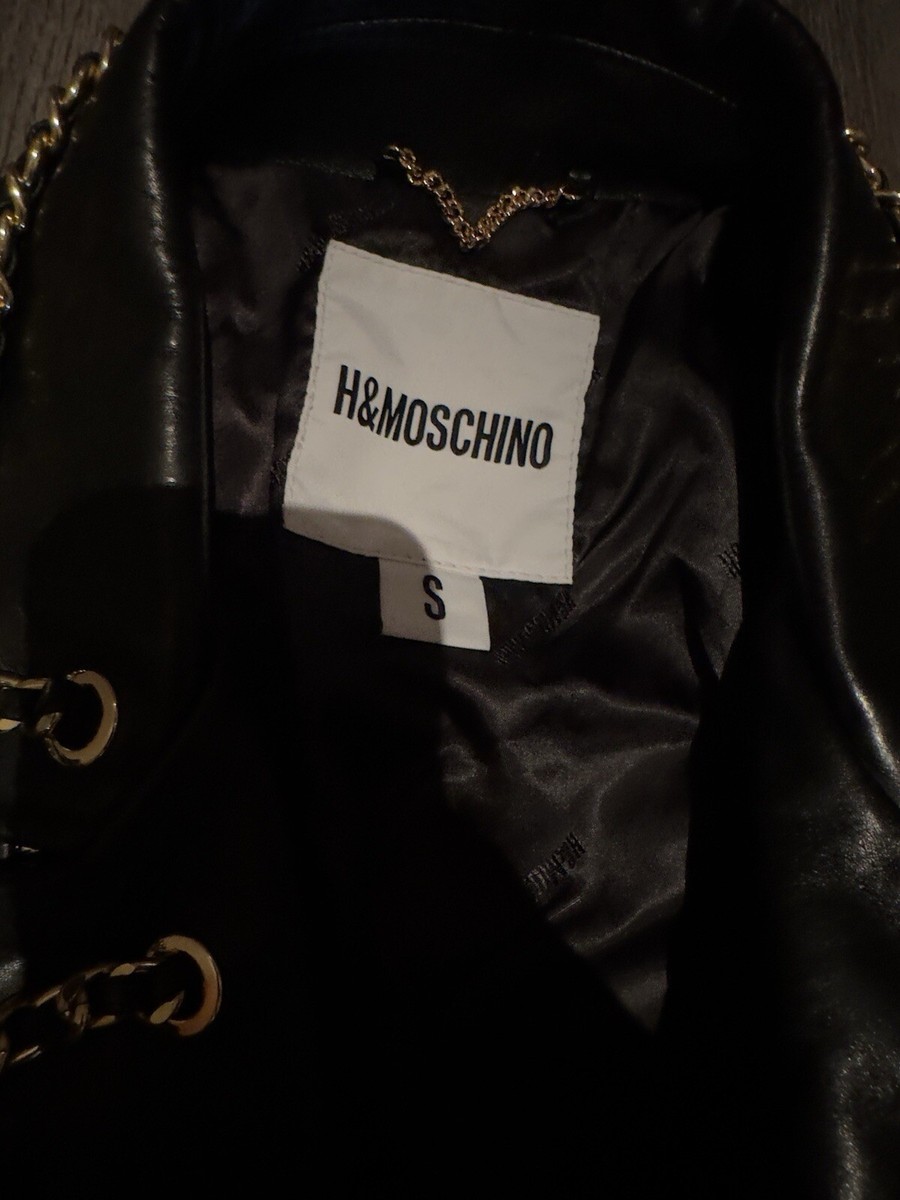 【新品】即完売 H & MOSCHINO  レザージャケット　チェーン Brand New H&M Moschino Black Leather Chain Jacket Size M | eBay