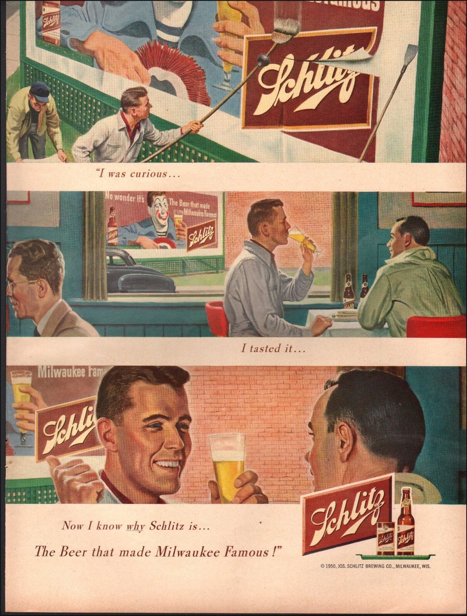 1950 Vintage ad Schlitz beer retro alcoholic beverage Art mural 11