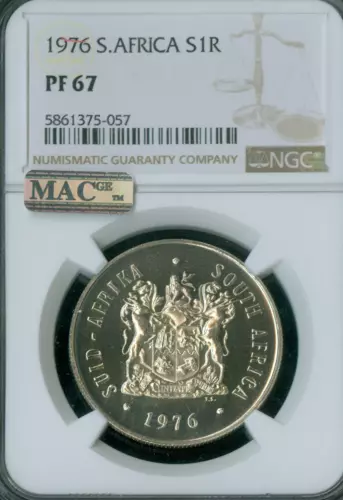 1976 SOUTH AFRICA SILVER 1 RAND NGC PF67 MAC  SPOTLESS *