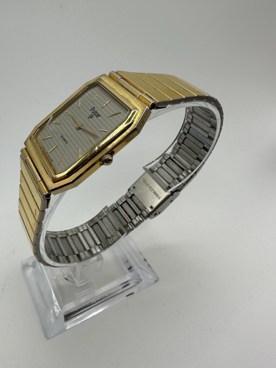 Pulsar (Seiko) V320 5039 Cracked Crystal Gold Dress Tank Watch