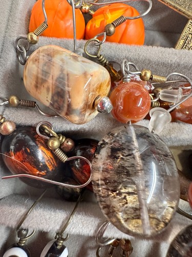 Earrings Lot Dangly Beads 33 Pieces Handmade Modern Stone Glass Upcycled - Picture 4 of 11