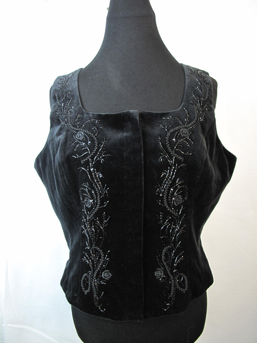 Laura Ashley black velvet Vest top size 14 beaded W-66 - Picture 1 of 10