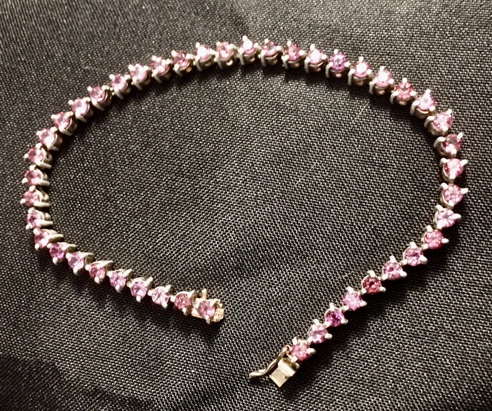 Pulsera Tenis Rodalita Rosa Natural Plata de Ley 8 Pulgadas Hecha a Medida. Foto 2 de 4