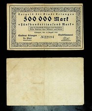 1923 Germany  ERLANGEN 500.000 Mark Banknote