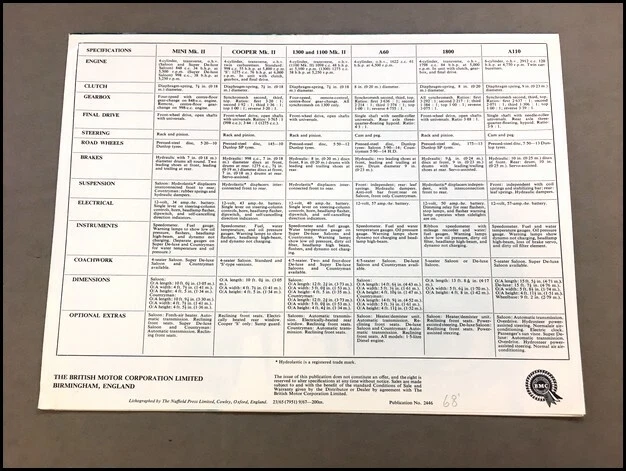1968 Austin 1800 Mini Cooper A60 1300 A110 Vintage Car Brochure Catalog - Imagem 3 de 4