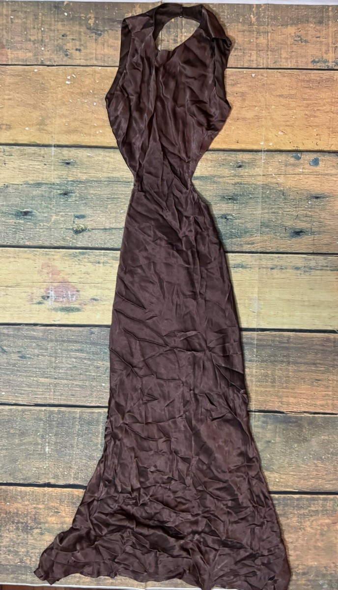 MESHKI - Maxi Dress Chocolate Brown ELECTRA Satin Cut Out Maxi Dress Sz  Small | eBay