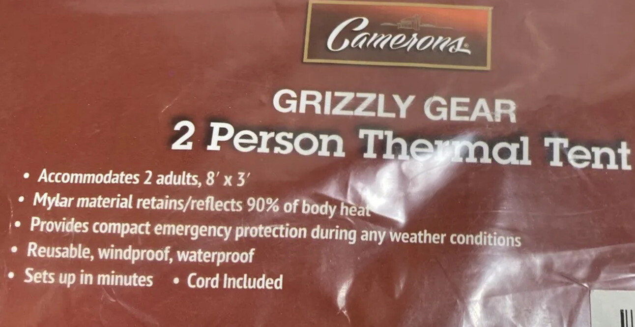 Camerons Emergency Tent 2 Person Thermal Tent Wind Water Proof, Protection NEW